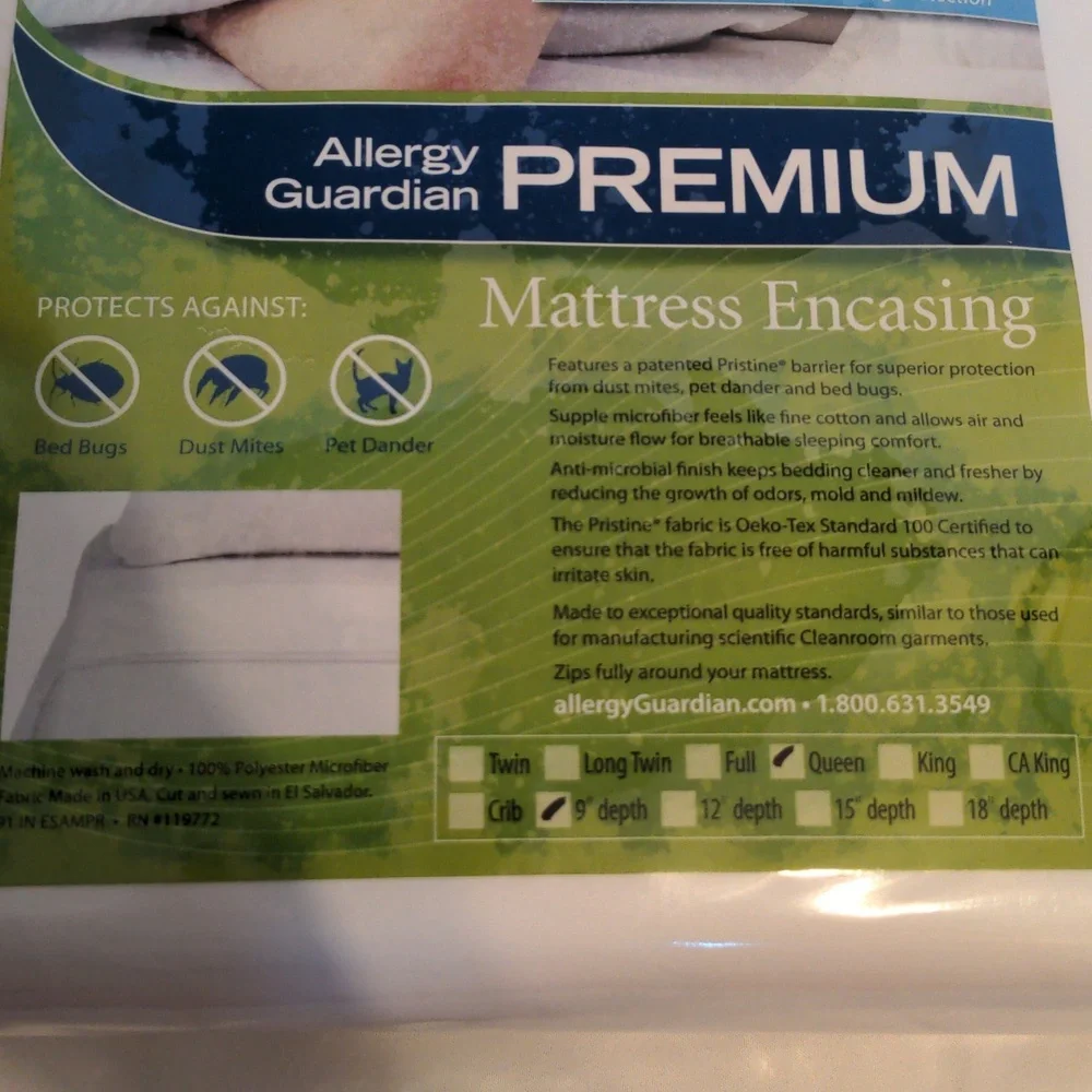 Allergy Guardian Queen Mattress Cover Dust Mite cover White color